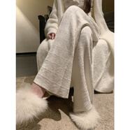 愛(ài)情優(yōu)先 LOVE PRIOR字母提花針織闊腿褲子女2024新款秋冬高腰垂感休閑顯瘦直筒拖地褲 白色【褲子2024新款今年流行/褲子寬松bf慵懶風(fēng) L