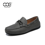 CCE男鞋休閑一腳蹬蝴蝶結豆豆鞋軟牛皮駕車(chē)鞋大碼百搭懶人鞋6693 灰色 44