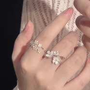 戴巖簡(jiǎn)約立體花朵戒指女甜美小眾設計高級感開(kāi)口可調節食指戒指尾戒 三花朵+六花朵戒指【各1只】