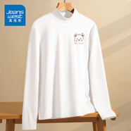 真維斯（JEANSWEST）打底衫女加絨長(cháng)袖秋冬季新款保暖秋衣內搭立領(lǐng)上衣服休閑女裝 白色 害羞像素熊_K XL
