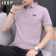 JEEP SPIRIT吉普短袖T恤男夏季半袖翻領(lǐng)POLO商務休閑純色保羅衫半截袖工 A126-1-K213淺粉色 L （110-125斤）