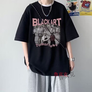 魯賓克短袖t恤男士夏裝美式高街ins潮牌純棉上衣衫學(xué)生寬松半袖體恤 黑色 XL
