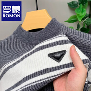 羅蒙（ROMON）秋冬季毛衣男半高領(lǐng)加厚保暖男裝橫條紋韓版修身男士針織打底衫潮 灰色 XL建議130-150斤）