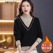 Mrdiane wei保暖加絨針織衫女毛衣寬松秋冬裝百搭打底衫上衣 黑色 均碼 