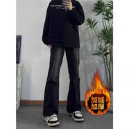 浩術(shù)牛仔微喇褲男秋冬季黑色褲子高街褲子美式寬松直筒垂感微喇褲男 HC 2002黑色【加絨加厚款】 L【建議100-115斤】