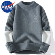 NASA MARVEL針織衫男秋冬仿水貂絨圓領(lǐng)毛衣加厚保暖衛(wèi)衣打底情侶裝 灰色 3XL 