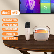 多寶萊 無線麥克風(fēng)藍(lán)牙電容話筒音響家用全套唱歌手機(jī)一體直播設(shè)備全民K歌神器主播通用 音質(zhì)超好米白色多功能炫彩燈單麥版