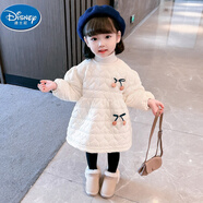迪士尼女童加絨連衣裙秋冬2021新款兒童時(shí)尚加厚棉衣裙子洋氣寶寶公主裙 米白色 90 cm