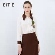 愛(ài)特愛(ài)（EITIE）撞色時(shí)尚印花上衣通勤簡(jiǎn)約顯瘦襯衫秋季新款高端女裝7509207 杏仁白12 L 165