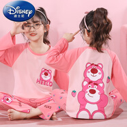 迪士尼（Disney）女童睡衣兒童春秋款長(zhǎng)袖純棉薄款中大童女孩公主家居服男童套裝夏 長(zhǎng)棉ST6524-草莓熊 170 【8碼】身高100-108cm(110