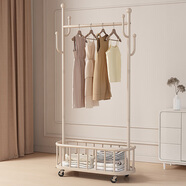 密林衣帽架臥室落地家用可移動(dòng)掛衣架鐵藝輕奢衣服收納架 奶油白80CM