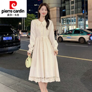 皮爾卡丹（pierre cardin）法式娃娃領加絨加厚連衣裙女秋冬季甜美初戀奶系配大I衣內(nèi)搭打底 杏色常規(guī) S