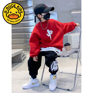 G.DUCKKIDS男童春裝套裝洋氣2024新款兒童衛(wèi)衣國(guó)粹街舞表演服兩件套潮酷炸街 紅色【中套裝】 160 cm