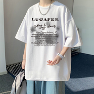 大魚(yú)界線(xiàn)（dayujiexian）美式復古重磅純棉T恤男夏季寬松高街短袖oversize情侶潮牌體恤衫 白色 S