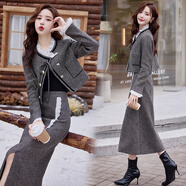 馬克印象法式小香風(fēng)套裝女2025秋冬新款高級(jí)感氣質(zhì)名媛高個(gè)子半身裙兩件套 黑色 ZYQQ70 M