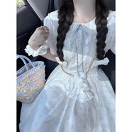 鴻思麟伊（HONGSILINYI）甜美法式收腰連衣裙娃娃溫柔小個(gè)子夏日日系清新顯瘦碎花裙子長(cháng)裙 碎花裙 L