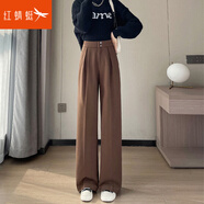 紅蜻蜓毛呢窄版闊腿褲女休閑褲年春小個(gè)子高級感垂感加絨西裝褲 咖色九分褲[148-155cm] 常規 M 【建議95-108斤】