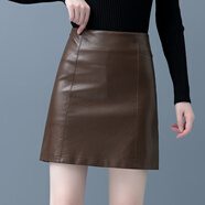 魅力棠pu皮裙女士秋冬2025新款高腰百搭顯瘦包臀a字裙開(kāi)叉半身皮短裙子 咖啡色 S/26(85-95斤)