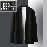 JEEP SPIRIT男裝2022春秋新款中長款男士開衫針織衫外穿毛衣薄外套商 黑色 2XL