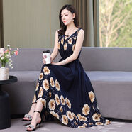 瑾衣媛棉綢連衣裙夏時(shí)尚百搭外長(zhǎng)款大碼200斤寬松顯瘦遮肉無袖沙灘長(zhǎng)裙 5號(hào) 2XL (建議130-150斤)