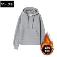 NY-RCE冬季新款衛(wèi)衣女加絨加厚寬松春秋外套女開衫拉鏈連帽上衣女潮 灰色套頭款-加絨 L