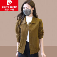 皮爾卡丹（pierre cardin）2025春秋新款女士短外套工裝短款小個子上衣女裝夾克洋氣減齡女裝 咖色 L 建議100斤-115斤