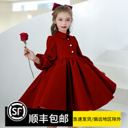 apfelbaum兒童禮服花童公主裙女童演奏鋼琴演出服生日主持人晚禮服高端紅色 酒紅色長(cháng)袖（加厚款） 120cm 