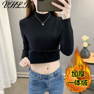 VHLK半高領(lǐng)羊毛衫女2024秋冬內(nèi)搭套頭打底衫加絨毛衣女加厚一體絨上衣 黑色【中 領(lǐng)款】 【加厚一體絨】 S 85-95斤