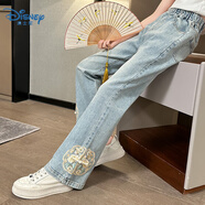 迪士尼（Disney）女童牛仔褲春秋款2025新款女大童國(guó)潮風(fēng)刺繡洋氣喇叭褲兒童褲子秋 藍(lán)色 130碼(建議身高115-125CM)