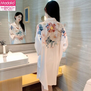 莫代爾純欲風(fēng)夏季睡衣女冰絲中長(cháng)款網(wǎng)紅襯衫裙寬松大碼睡裙可外穿睡衣女 維密花卉 3XL