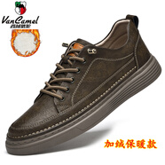 西域駱駝（VANCAMEL）小碼36 37真皮英倫小皮鞋男士秋冬季商務(wù)一腳蹬休閑皮鞋鞋子男款 卡其色---加絨款 43