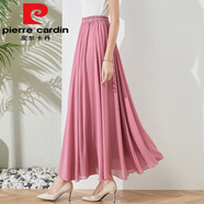 皮爾卡丹（pierre cardin）2025新款雪紡半身長(zhǎng)裙女夏季高腰沙灘裙子跳舞半截大擺裙子a字 藕粉色雪紡【腰圍1尺8到3尺】 360度裙長(zhǎng)80厘米適合高149-156【