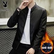 花花公子（PLAYBOY）外套男皮衣男士夾克春秋季新款立領(lǐng)中青年皮夾克韓版潮流帥氣 yunhubao-8802黑色(加絨款) 2XL (135斤-155斤)