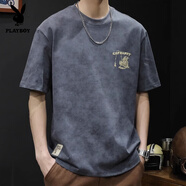 花花公子重磅短袖t恤男士寬松大碼潮牌春夏季2025新款衣服男款純棉男裝T恤 深灰 常規(guī) XL 適合155-165斤