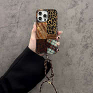 森淳 ins愛(ài)心豹紋鐳射適用蘋(píng)果16Promax手機殼iPhone16pro可愛(ài)15promax/14高級感少女網(wǎng)紅防摔保護套 拼接豹紋單殼+掛繩 蘋(píng)果16Promax