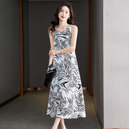 LISL AVE A碎花吊帶裙內搭雪紡背心連衣裙女春夏季新款氣質(zhì)顯瘦中長(cháng)裙子 白色（3446） M