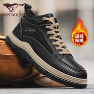 七匹狼男鞋子秋季休閑鞋男百搭英倫男士皮鞋休閑運動(dòng)板鞋戶(hù)外加絨工裝鞋 黑色4120（冬季加絨款） 39