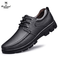 西域駱駝（VANCAMEL）商務(wù)休閑皮鞋男士真皮中老年爸爸鞋軟底加絨棉鞋特大碼鏤空涼皮鞋 黑色四季 41