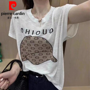 皮爾卡丹（pierre cardin）2025夏季新款冰絲女士短袖t恤上衣服女裝寬松小個(gè)子體恤針織 白色 XL (建議115斤-130斤)