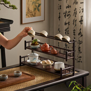 棲草院（QICAOYUAN）茶杯架子桌面置物架茶臺(tái)小博古架茶具擺件茶葉罐中式展示收納架 50長三層云梯杯架