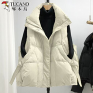 啄木鳥(niǎo)專(zhuān)柜折扣大碼冬季羽絨棉馬甲棉服外套女韓版寬松坎肩加厚外穿馬夾 米白色薄 輕薄 M 【建議80-105斤】