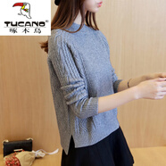 啄木鳥(niǎo)（TUCANO）毛衣女秋冬加厚韓版寬松套頭打底衫2025新款百搭開(kāi)叉毛線(xiàn)衣外套潮 灰色  L 110-125斤