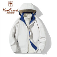 西域駱駝（VANCAMEL）三合一防風(fēng)沖鋒衣款男女夾克加厚保暖可拆卸登山服滑雪服運動(dòng)外套 KY09A暖白-男 L