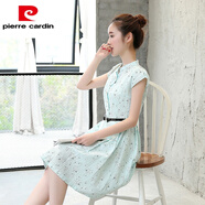 皮爾卡丹（pierre cardin）2025夏季新款女裝氣質(zhì)修身碎花棉麻連衣裙立領(lǐng)收腰小清新裙子夏20 淺綠色 S