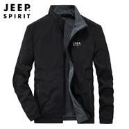 JEEP SPIRIT吉普外套男春秋季夾克男士兩面穿立領(lǐng)休閑運(yùn)動男裝上衣  黑色 2XL