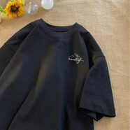 熊迪明短袖t恤男士夏季潮牌純棉上衣服美式五分寬松休閑情侶半袖體恤衫 黑色 5XL（200斤-230斤）