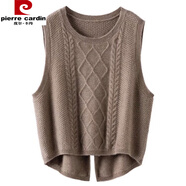 皮爾卡丹（pierre cardin）毛針織衫女后開叉純針織馬甲背心女圓領(lǐng)套頭加厚無袖外搭坎 駝色 均碼