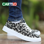 卡帝樂(lè )鱷魚(yú)（CARTELO）帆布鞋男2025年春夏季男鞋透氣男士休閑布鞋秋冬男款運動(dòng)板鞋 BT-06黑色 布面 41 標準碼