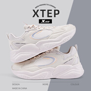 特步（XTEP）【空鏡】女鞋運動鞋子女春夏季新品皮面防水老爹鞋女休閑跑步鞋 象牙粉色 37