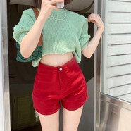 辣妹工裝牛仔短裙女夏季新款高腰顯瘦設計感小眾復古包臀短裙裙褲 紅色【特價(jià)數量有限】 S 建議80-95斤